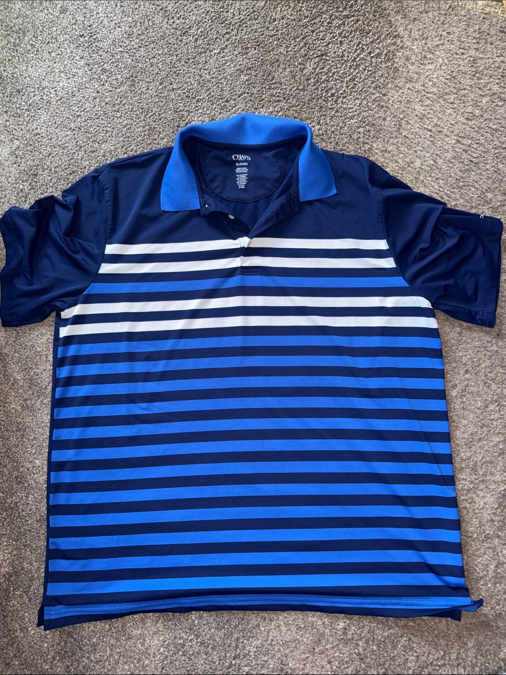 Chaps Men's Navy and Royal Blue Striped Polo